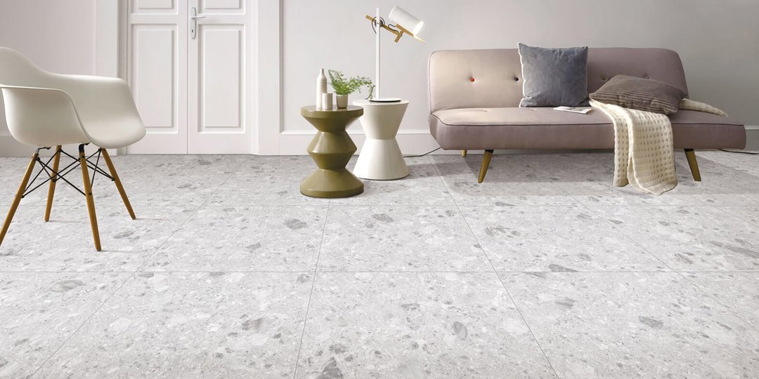 Breccia Light Grey Terrazzo Look In/Out Rectified Porcelain Tile 3688 300 × 300 mm