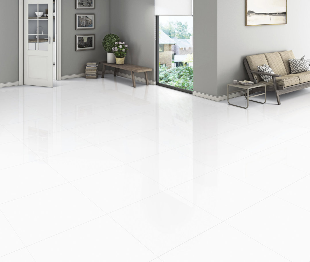 White Polished Nano Sealed Rectified Porcelain Tile 4770 600 × 300 mm