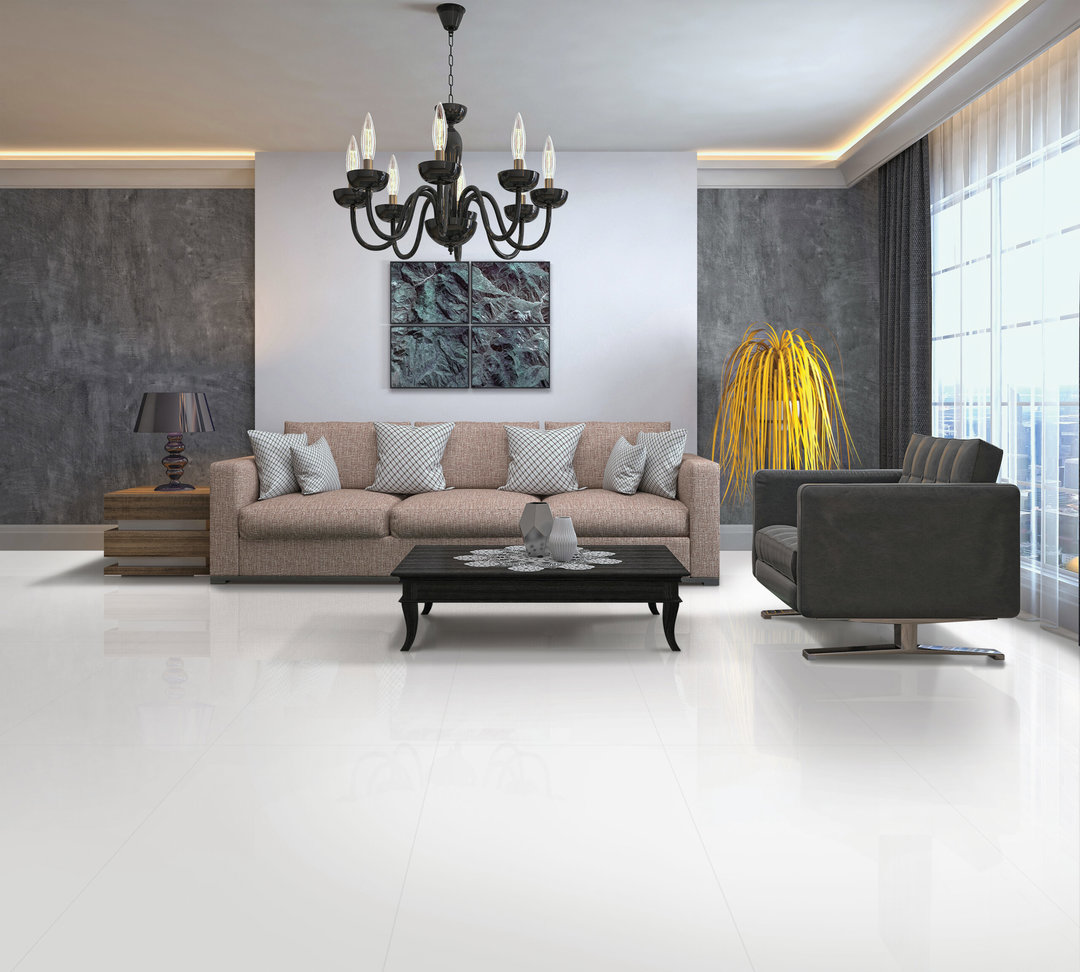 White Polished Nano Sealed Rectified Porcelain Tile 4770 600 × 300 mm